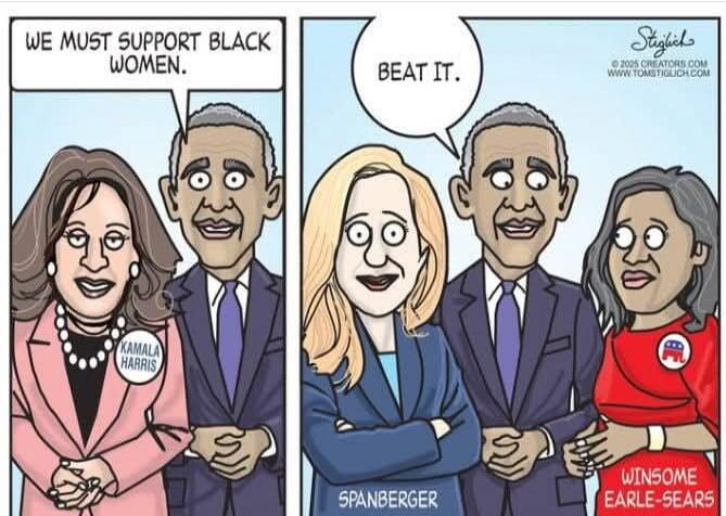 WE MUST SUPPORT BLACK WOMEN.
Beat it.
KAMALA HARRIS
SPANBERGER
WINSOME SEARS