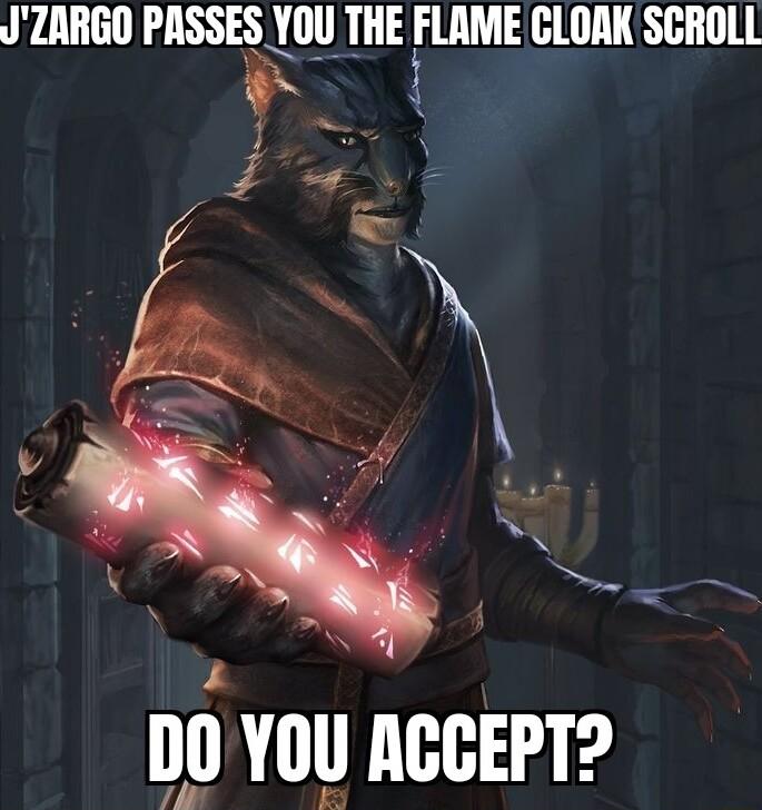JZARGO PASSES YOU THE EMME GLOAK SCROLL Ol j DO YOU ACGEPT 4