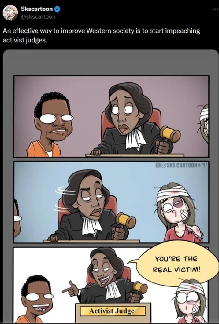 An effective way to improve Western society is to start impeaching activist judges.
YOU'RE THE REAL VICTIM!
Activist Judge