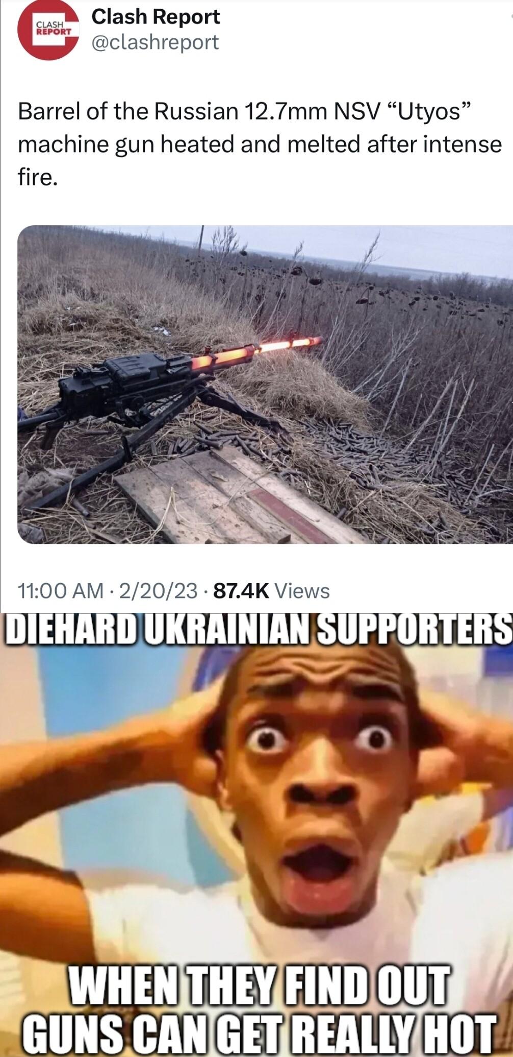 Clash Report clashreport Barrel of the Russian 127mm NSV Utyos machine gun heated and melted after intense fire