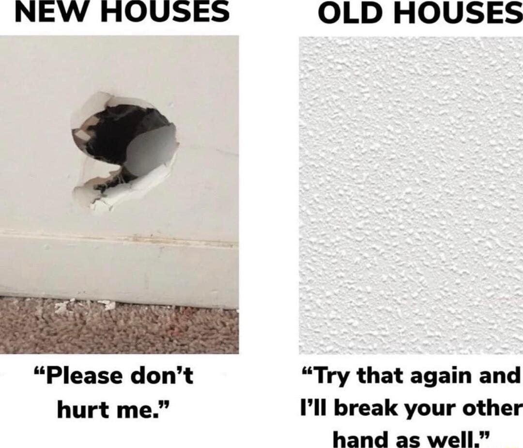 NEW HOUSES OLD HOUSES Please dont Try that again and hurt me Ill break your other hand as well