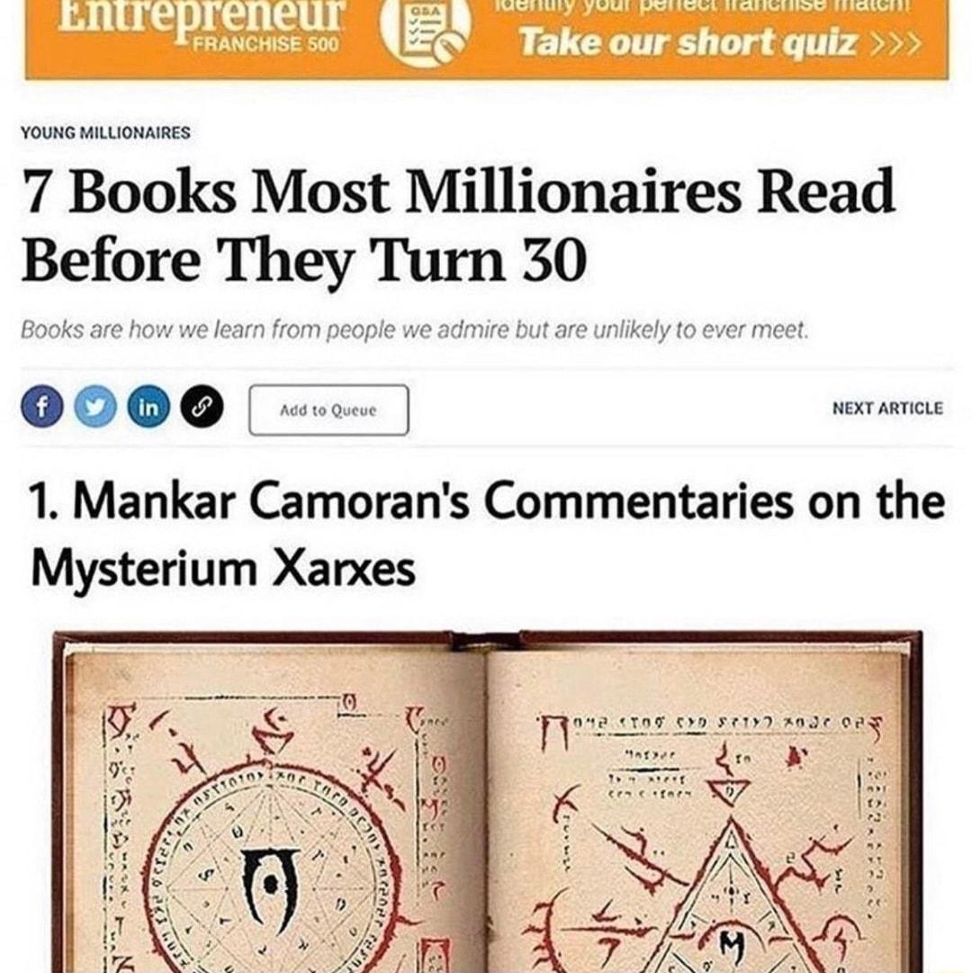 LEL G L g 7 4 YOUNG MILLIONAIRES 7 Books Most Millionaires Read Before They Turn 30 Books are how we learn from people we admire but are unlikely to ever meet 0000 1 Mankar Camorans Commentaries on the Mysterium Xarxes T