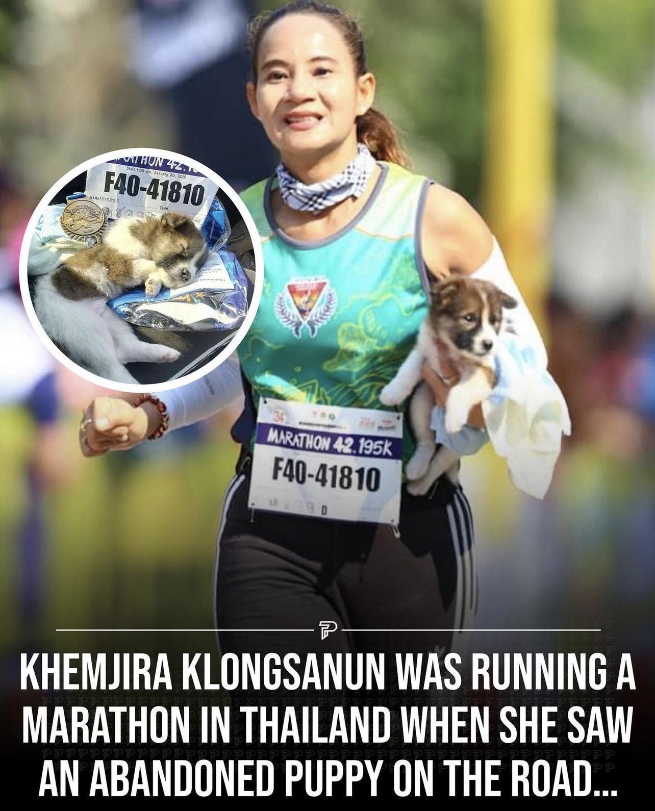 KHEMJIRA KLONGSANUN WAS RUNNING A MARATHON IN THAILAND WHEN SHE SAW AN ABANDONED PUPPY ON THE ROAD