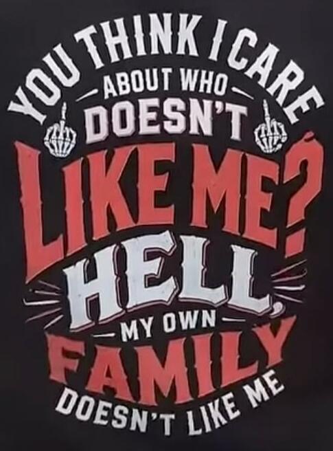 YOU THINK I CARE ABOUT WHO DOESN'T LIKE ME? HELL, MY OWN FAMILY DOESN'T LIKE ME