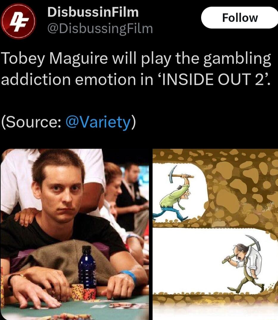 4_ DisbussinFilm DisbussingFilm Tobey Maguire will play the gambling addiction emotion in INSIDE OUT 2 Source Variety R