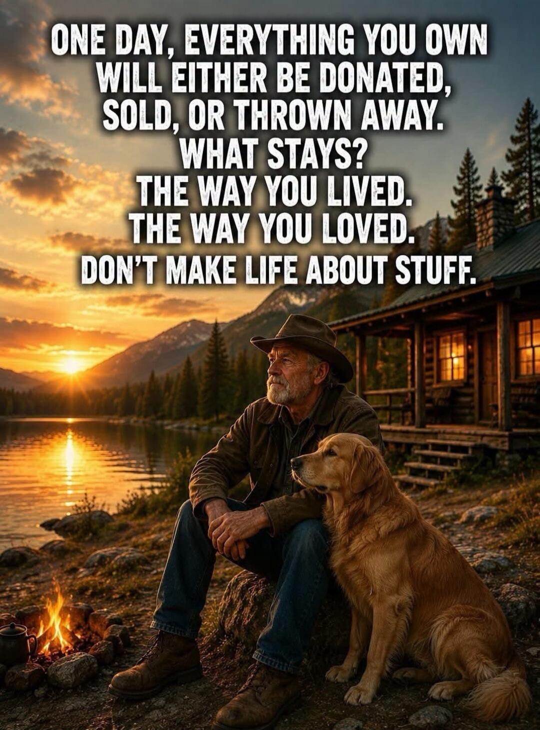 ONE DAY, EVERYTHING YOU OWN WILL EITHER BE DONATED, SOLD, OR THROWN AWAY. WHAT STAYS? THE WAY YOU LIVED. THE WAY YOU LOVED. DON'T MAKE LIFE ABOUT STUFF.