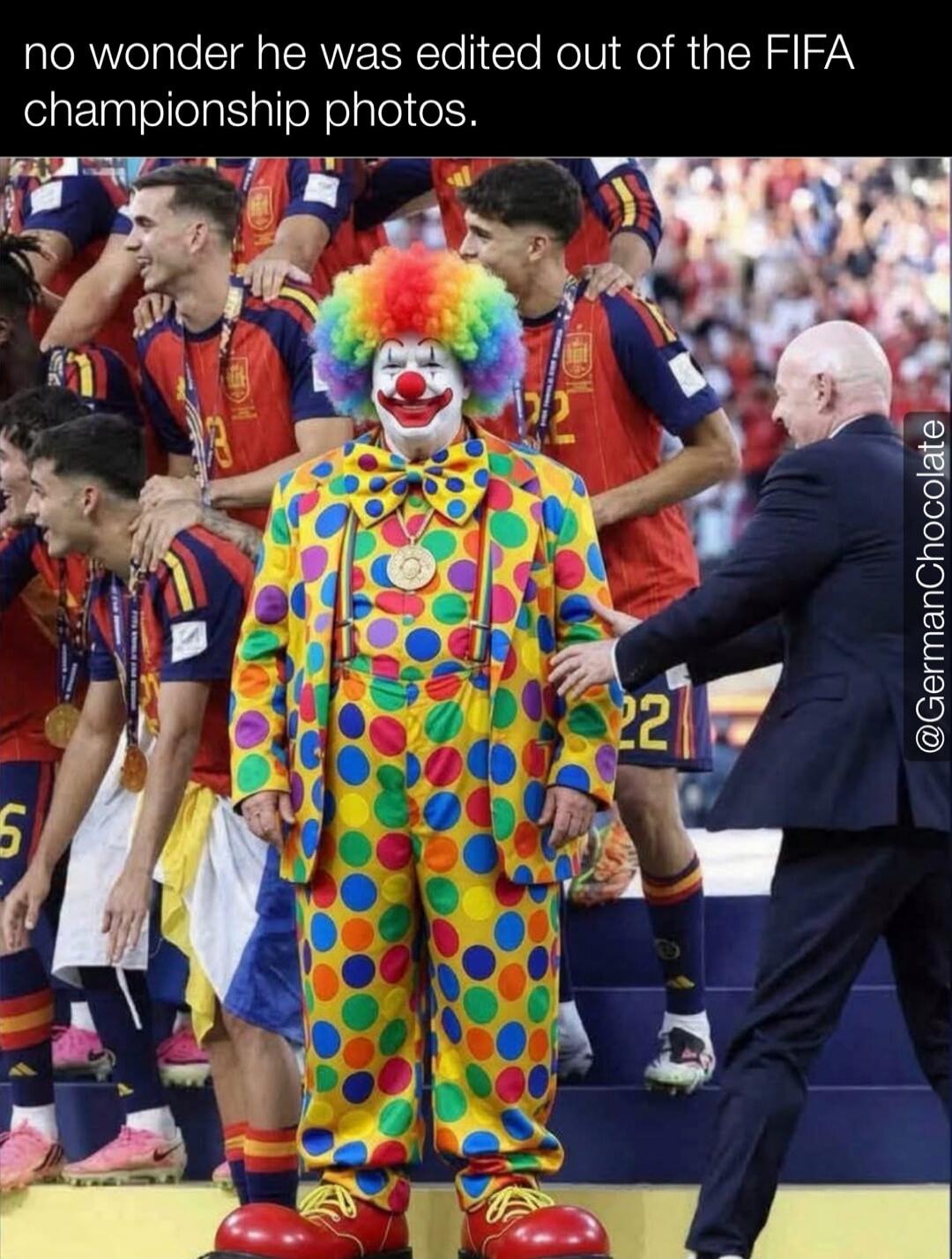 no wonder he was edited out of the FIFA championship photos.