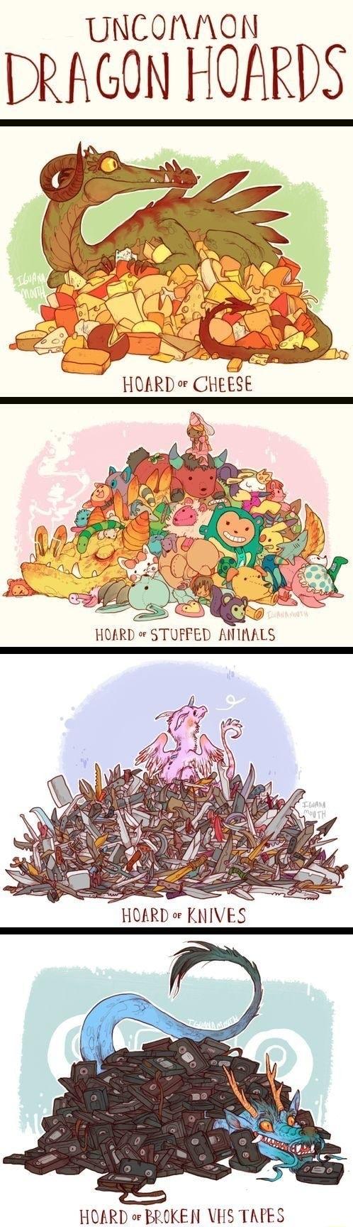 UNCONAGN DRAGON HOARDS e HORRD CHEESE HOARD o KNIVES HOARD o BROKEN VHS TAPES