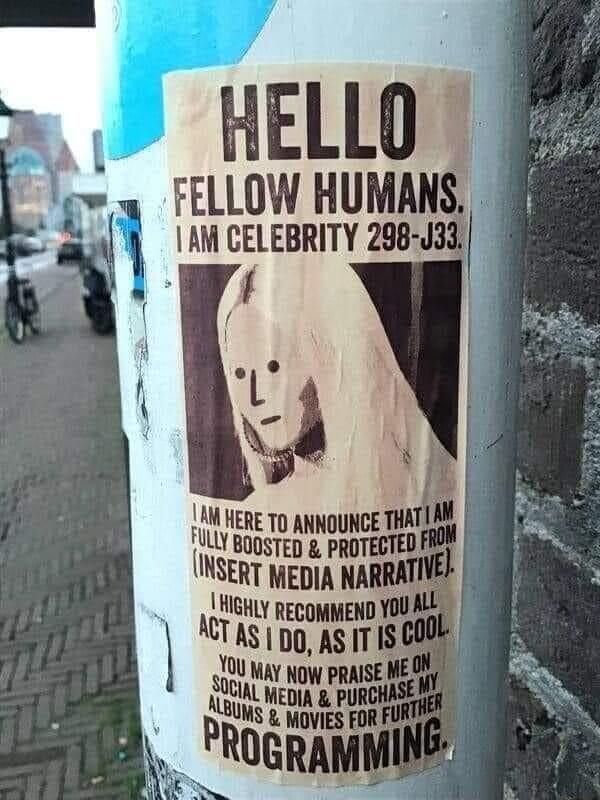 HELLO FELLOW HUMANS 4 CELEBRITY 288 J33 1134 HERE To ANNGUNCE THAT Y sste pOTETED INSERT MEDIA NARRAT alnm RECOMMEND YOU