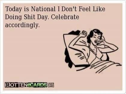 Today is National I Don't Feel Like Doing Shit Day. Celebrate accordingly.