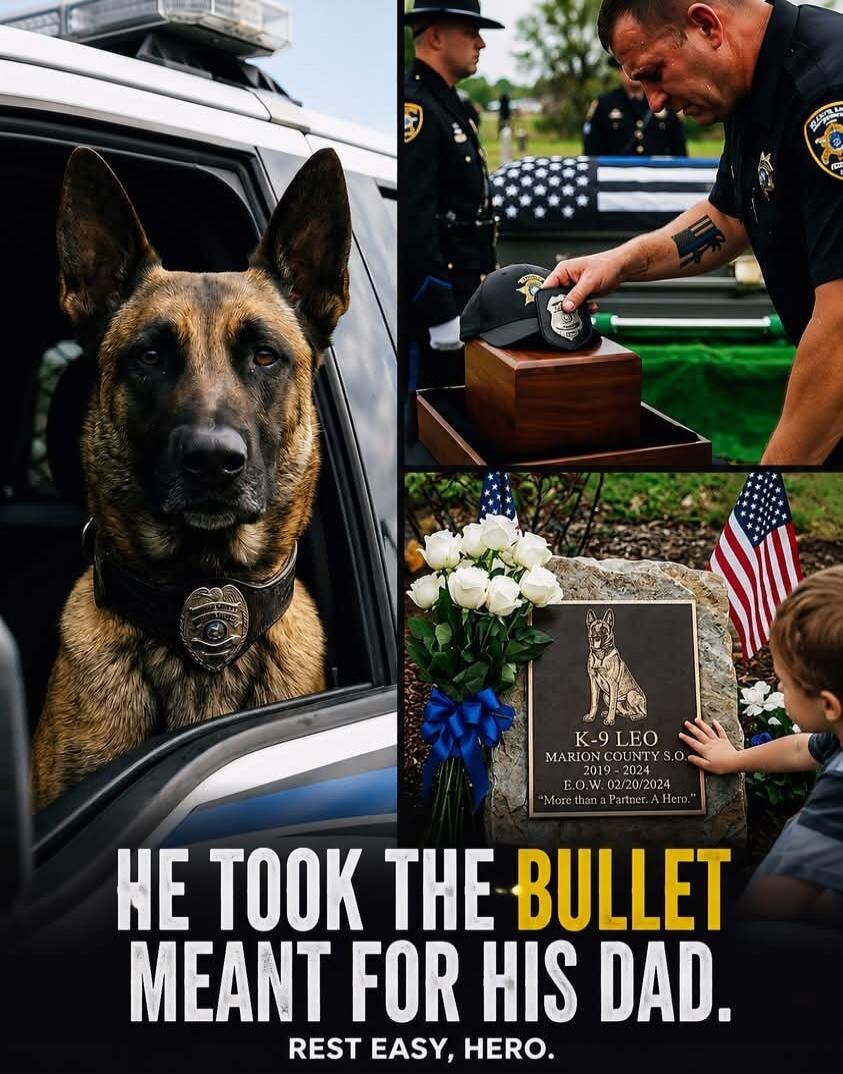 HE TOOK THE BULLET MEANT FOR HIS DAD. REST EASY, HERO. K-9 LEO MARION COUNTY S.O. 2019 - 2024 E.O.W. 02/20/2024 'More than a Partner. A Hero.'