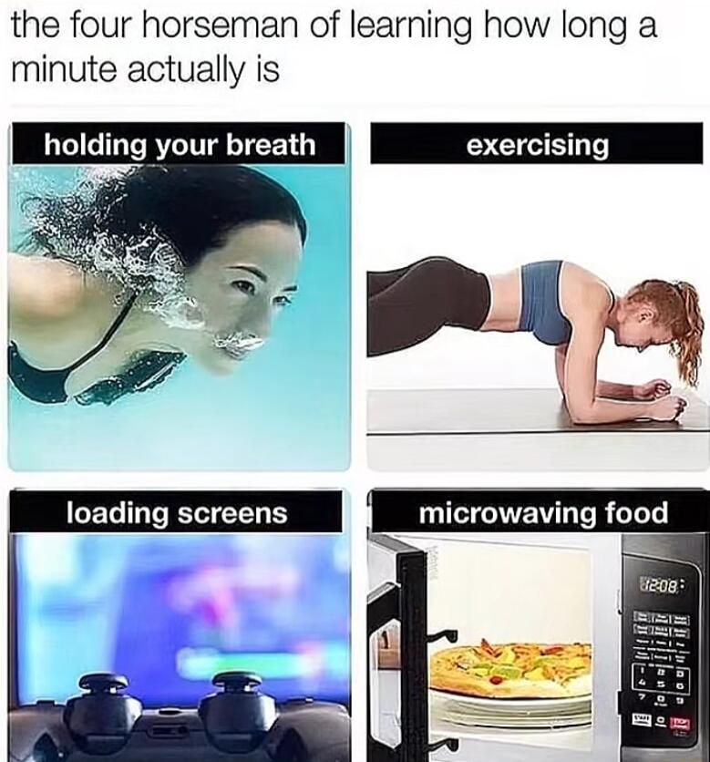 the four horseman of learning how long a minute actually is holding your breath microwaving food
