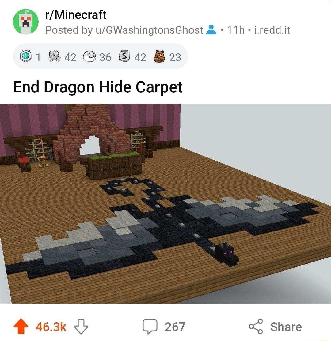 rMinecraft Posted by uGWashingtonsGhost aa 11h ireddit 1 242 36 42 8 23 End Dragon Hide Carpet