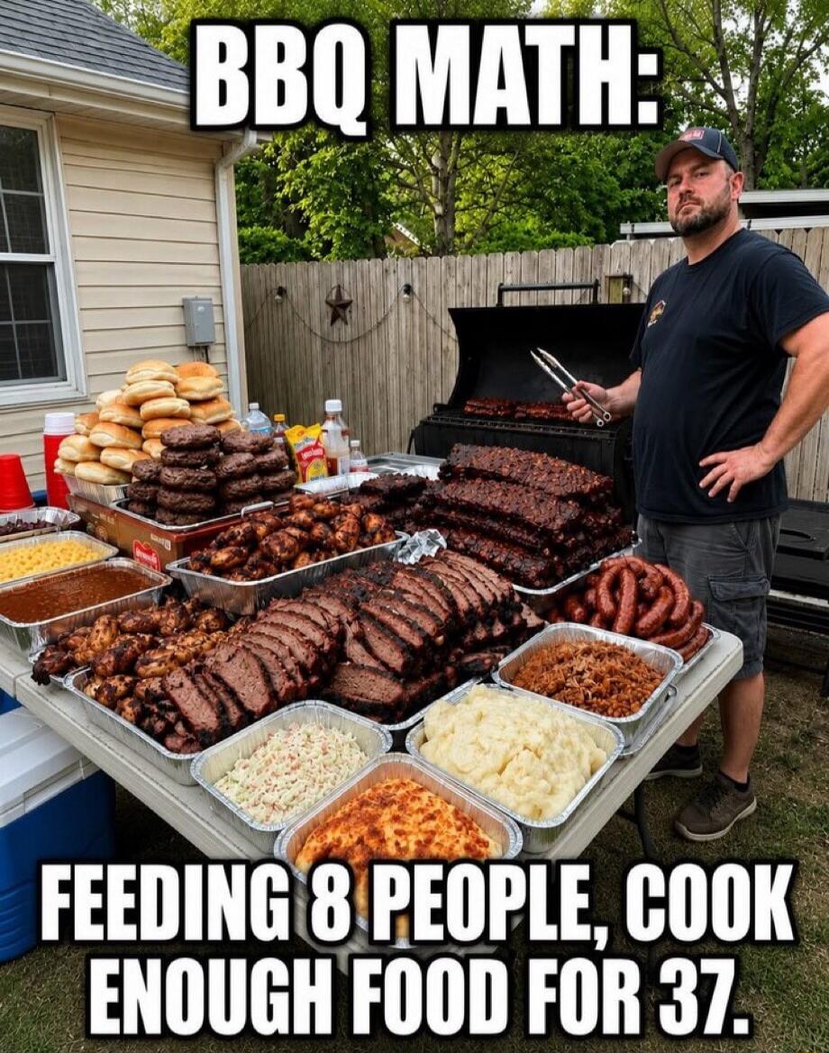 BBQ MATH: FEEDING 8 PEOPLE, COOK ENOUGH FOOD FOR 37.