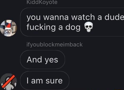 KiddKkoyote WCIVRVERT ERVE ol s We le fucking a dog ifyoublockmeim And yes 4 am sure