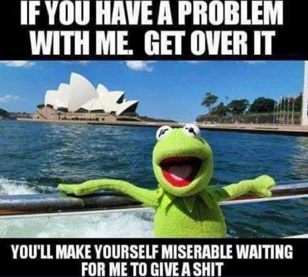 IF YOU HAVE A PROBLEM WITH ME. GET OVER IT. YOU'LL MAKE YOURSELF MISERABLE WAITING FOR ME TO GIVE A SHIT