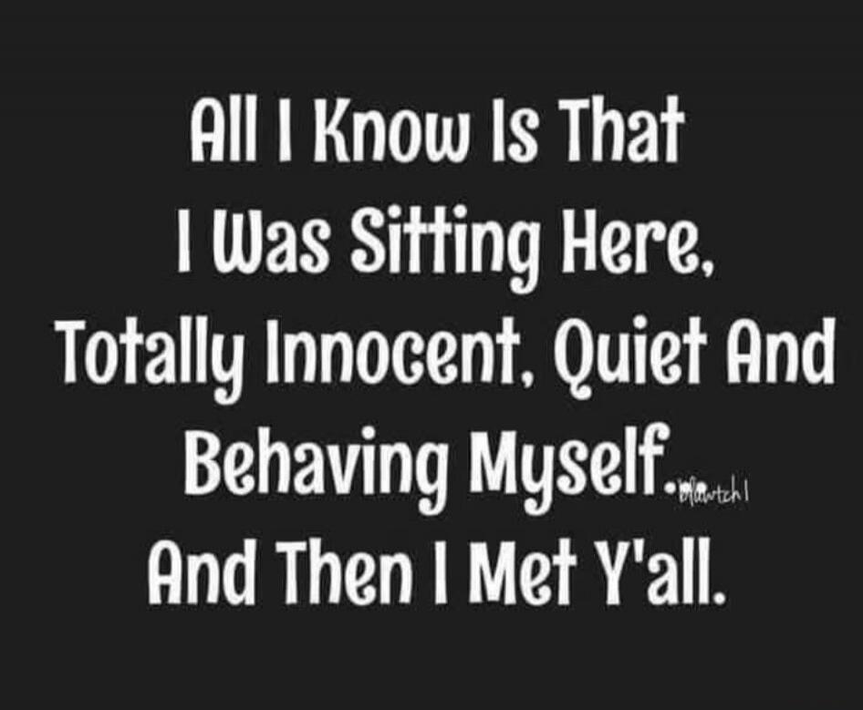 All I Know Is That I Was Sitting Here, Totally Innocent, Quiet And Behaving Myself... And Then I Met Y'all.
