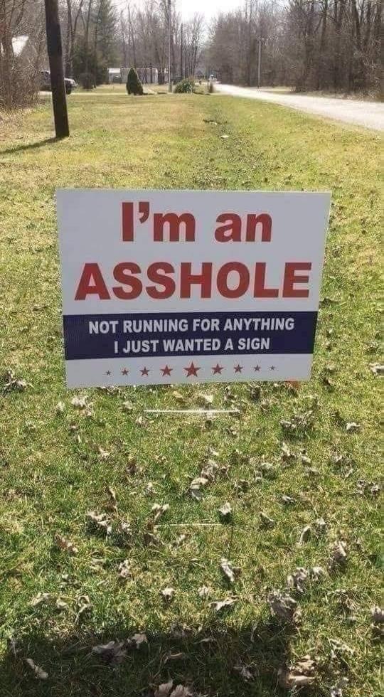 I'm an ASSHOLE NOT RUNNING FOR ANYTHING I JUST WANTED A SIGN