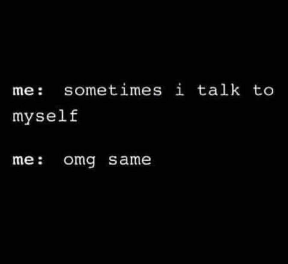 me: sometimes i talk to myself me: omg same