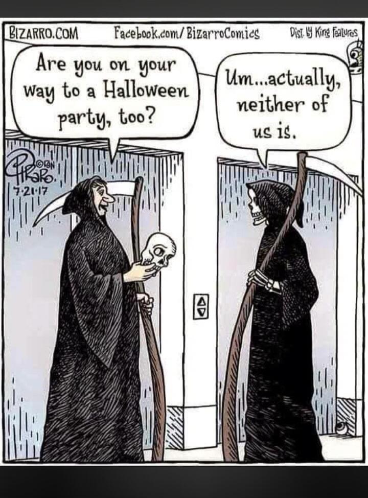 Are you on your way to a Halloween party, too? Um...actually, neither of us is.