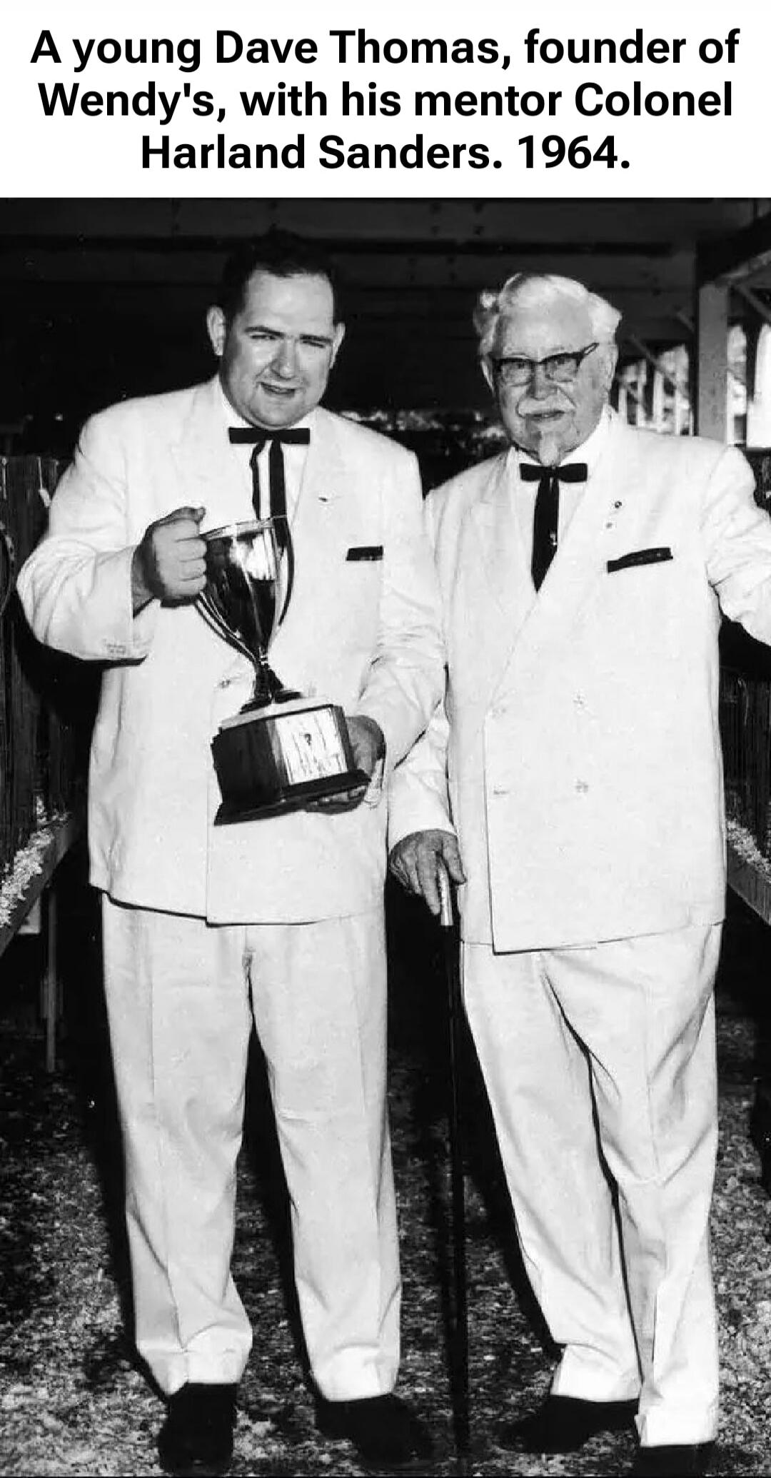 A young Dave Thomas, founder of Wendy's, with his mentor Colonel Harland Sanders. 1964.
