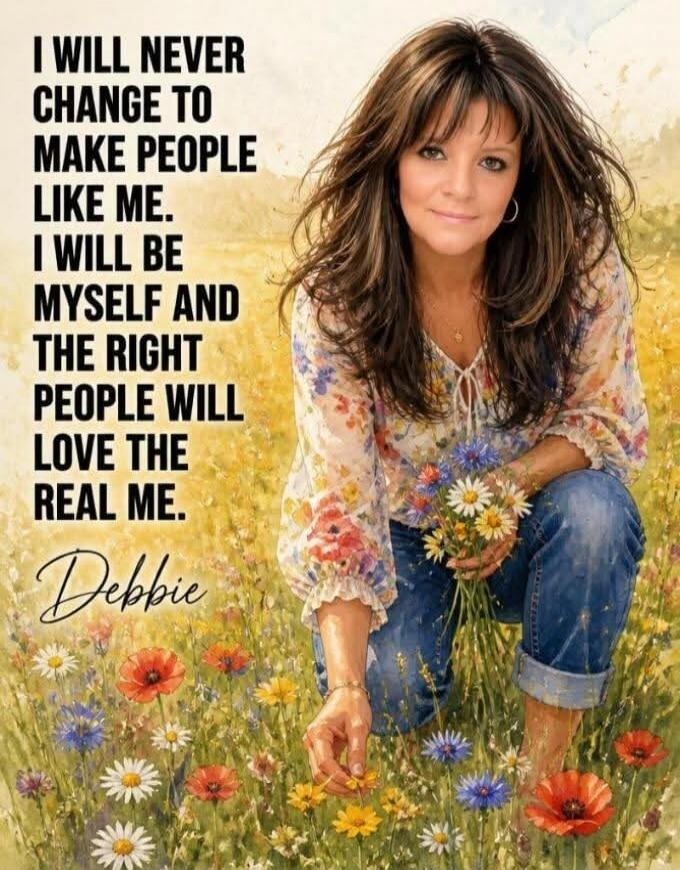 I WILL NEVER CHANGE TO MAKE PEOPLE LIKE ME. I WILL BE MYSELF AND THE RIGHT PEOPLE WILL LOVE THE REAL ME. Debbie