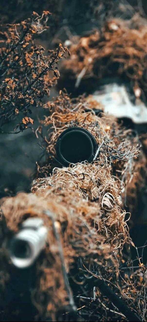 Close-up of a camouflaged camera hiding among dried twigs and leaves.