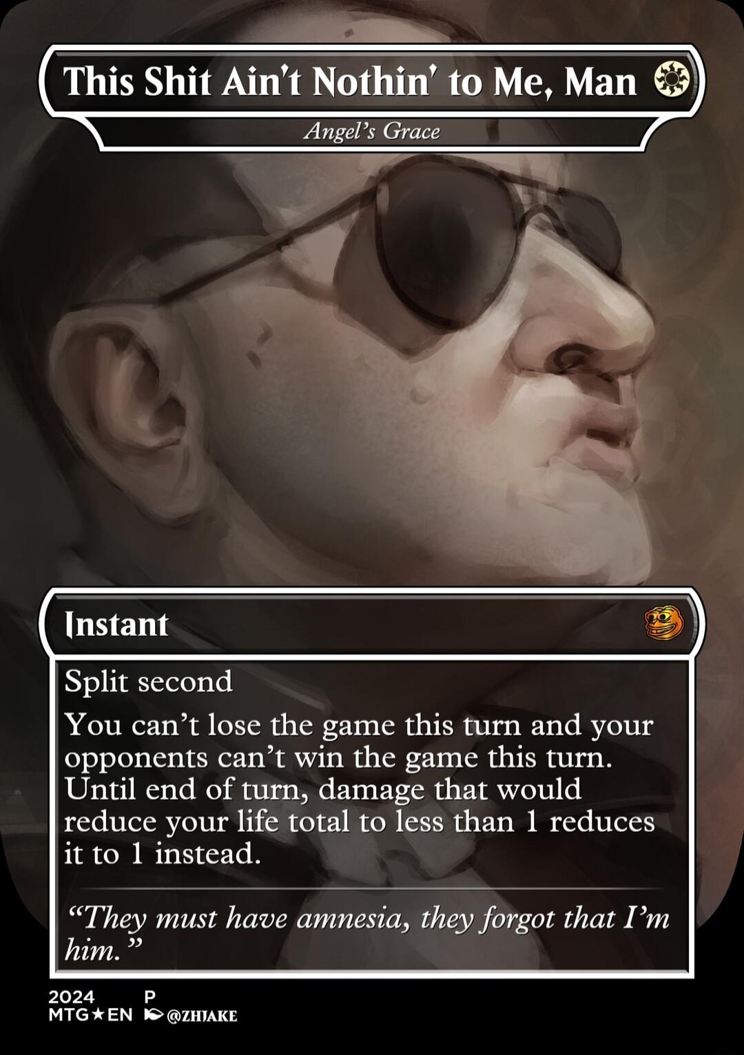 blnsiam B Split second You cant lose the game this turn and your opponents cant win the game this turn Until end of turn damage that would reduce your life total to less than 1 reduces it to 1 instead They must have amnesia they forgot that Im him