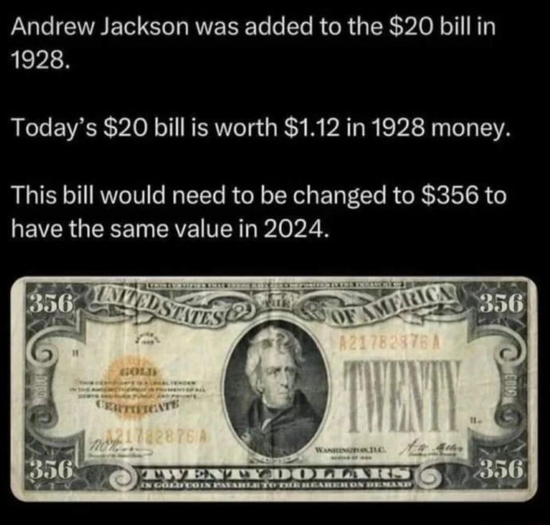 Andrew Jackson was added to the 20 bill in 1928 RECEVER VIR ORI R PATR LR O ETA This bill would need to be changed to 356 to EVERGEEET CAEIVEN Iep2 8