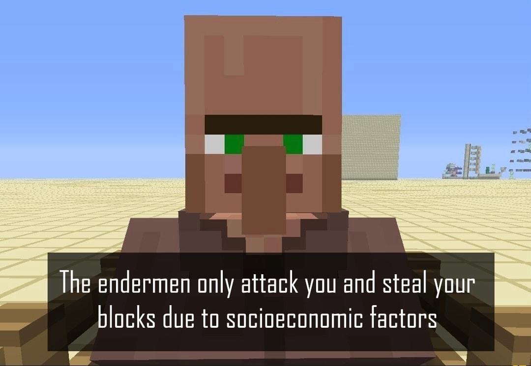 The endermen only attack you and steal your blocks due to socioeconomic factors