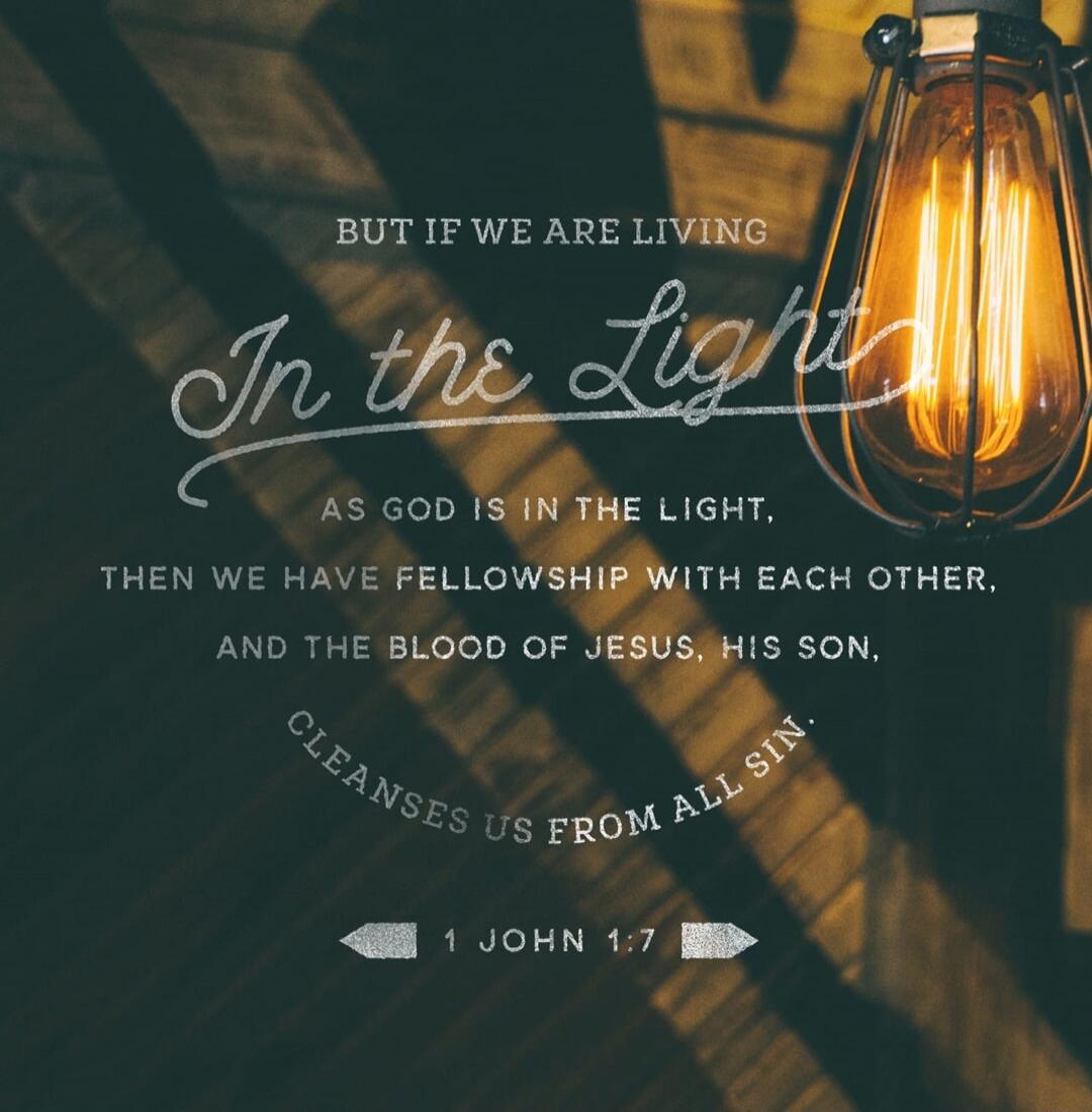 BUT IF WE ARE LIVING In the Light AS GOD IS IN THE LIGHT, THEN WE HAVE FELLOWSHIP WITH EACH OTHER, AND THE BLOOD OF JESUS, HIS SON, CLEANSES US FROM ALL SIN. 1 JOHN 1:7