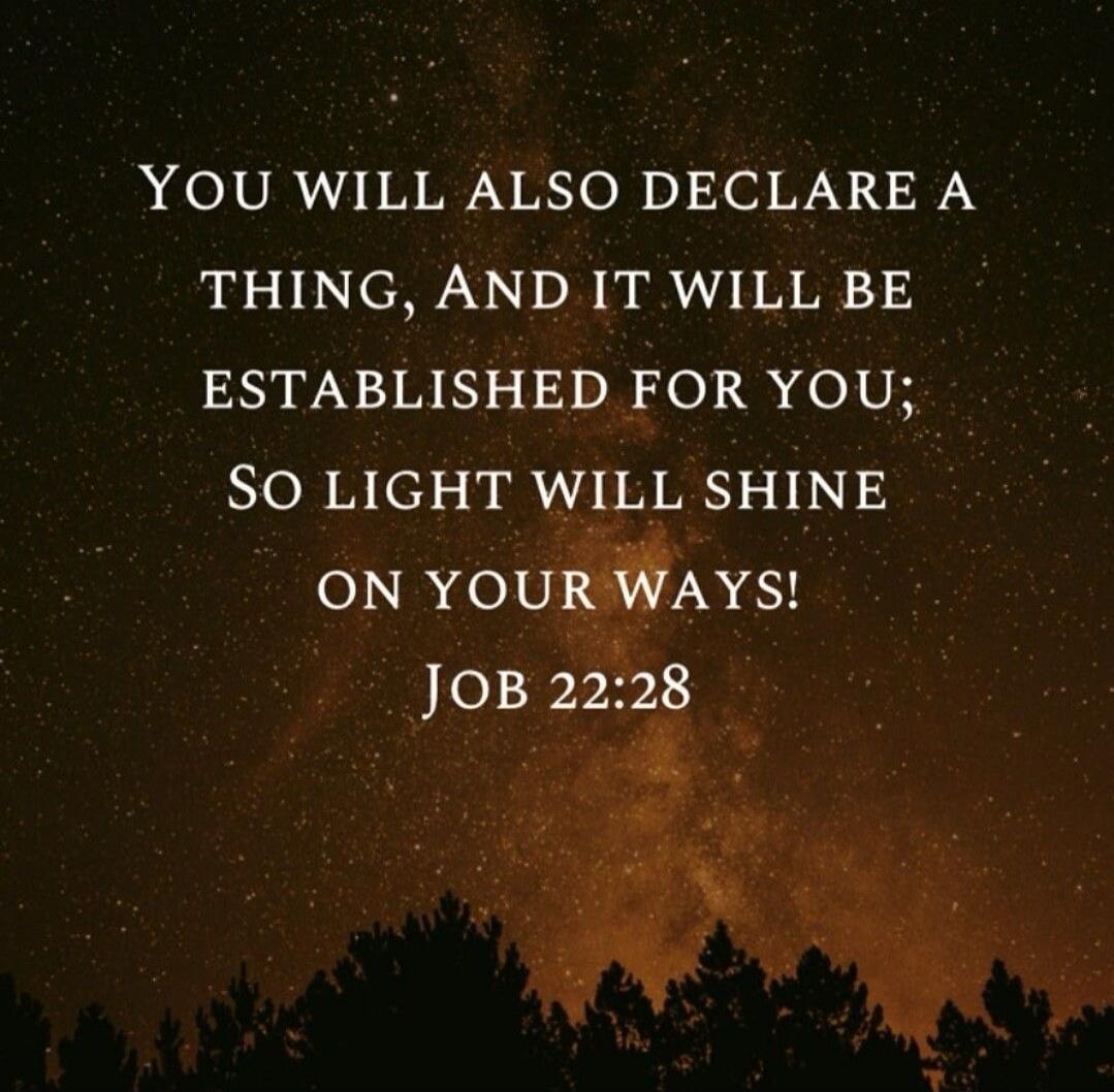 YOU WILL ALSO DECLARE A THING, AND IT WILL BE ESTABLISHED FOR YOU; SO LIGHT WILL SHINE ON YOUR WAYS! JOB 22:28