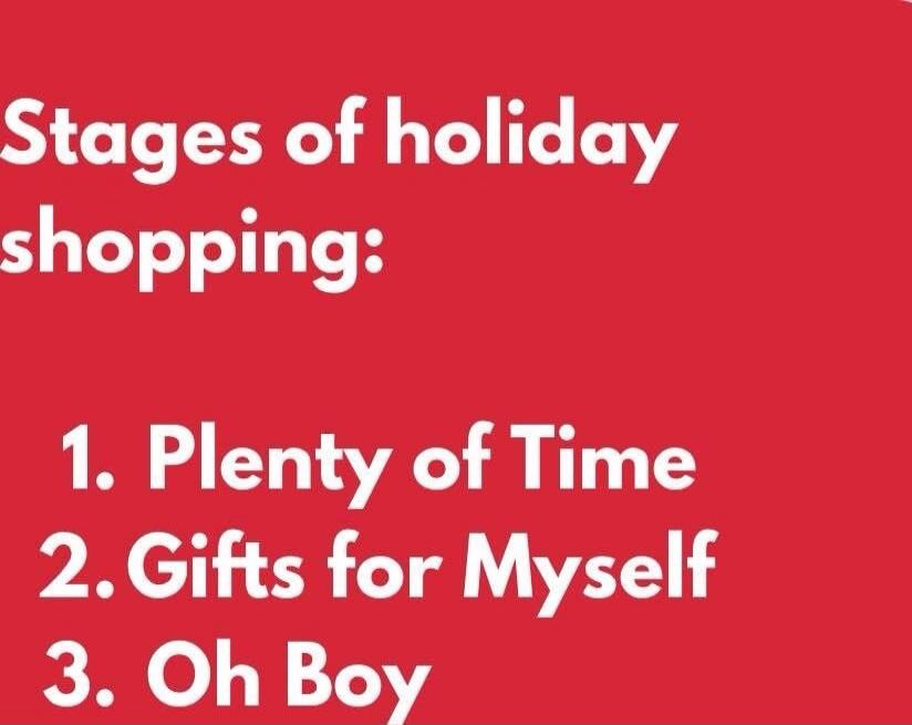 Stages of holiday shopping:
1. Plenty of Time
2. Gifts for Myself
3. Oh Boy
Session ID: 1030326.