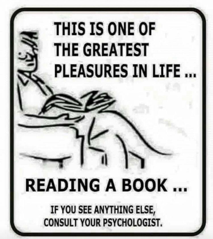 THIS IS ONE OF PLEASURES IN LIFE THE GREATEST R ju READING A BOOK IF YOU SEE ANYTHING ELSE CONSULT YOUR PSYCHOLOGIST