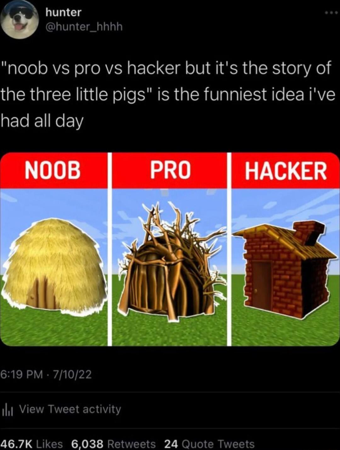 hunter noob vs pro vs hacker but its the story of the three little pigs is the funniest idea ive QETC I NeELY NOOB HACKER 467K 6038 24