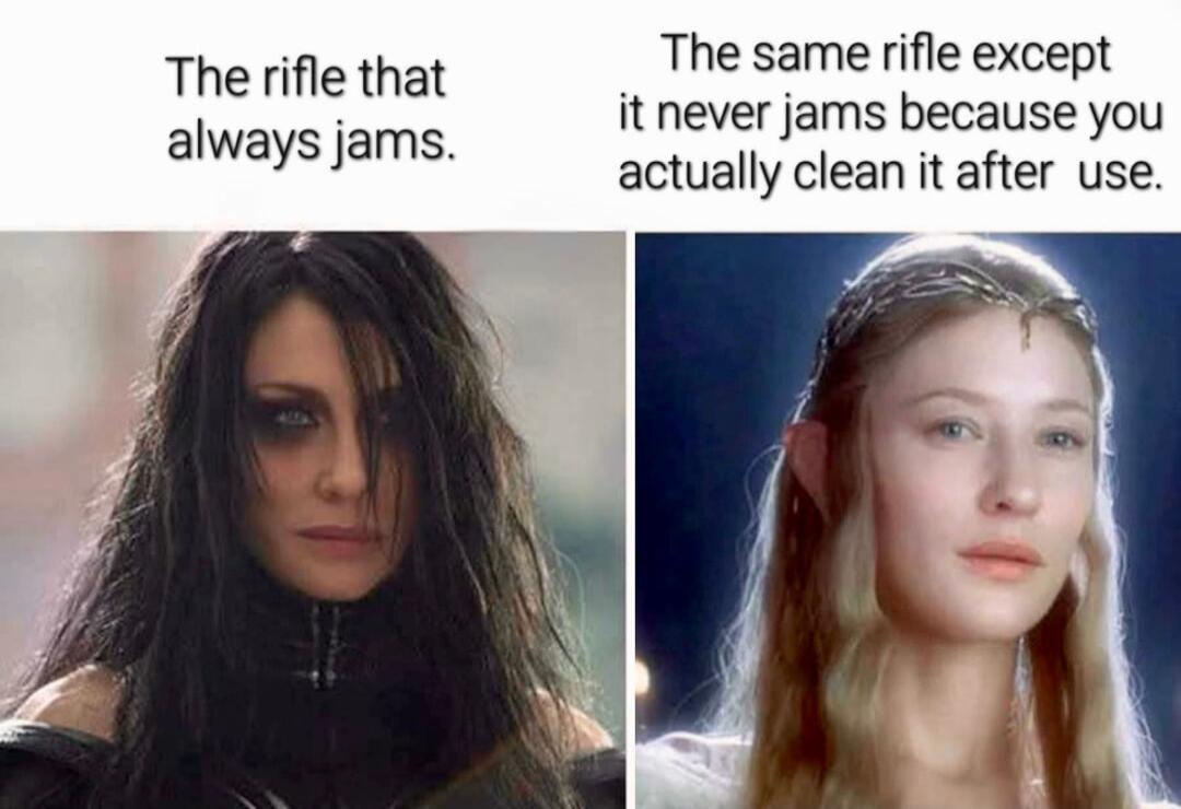 The rifle that The same rifle except it never jams because you actually clean it after use always jams