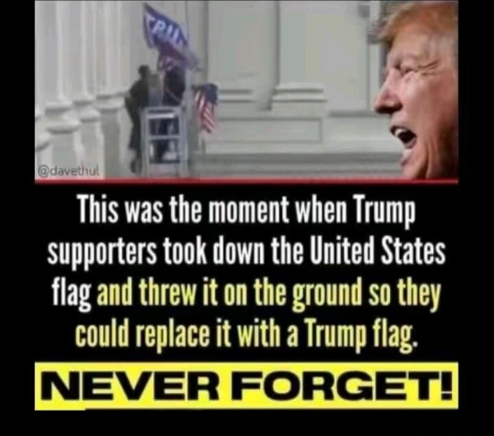 This was the moment when Trump supporters took down the United States flag and threw it on the ground so they could replace it with a Trump flag. NEVER FORGET! @davethul