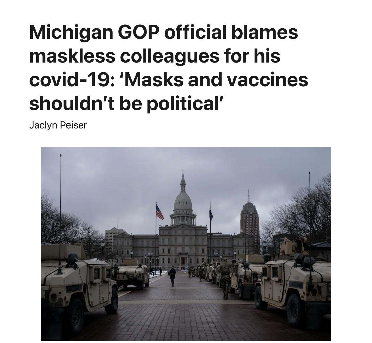 Michigan GOP official blames maskless colleagues for his covid 19 Masks and vaccines shouldnt be political Jaclyn Peiser