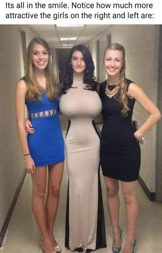 Its all in the smile. Notice how much more attractive the girls on the right and left are: