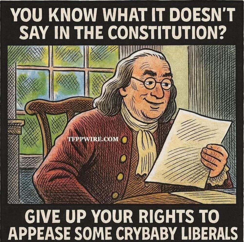 YOU KNOW WHAT IT DOESN'T SAY IN THE CONSTITUTION? GIVE UP YOUR RIGHTS TO APPEASE SOME CRYBABY LIBERALS