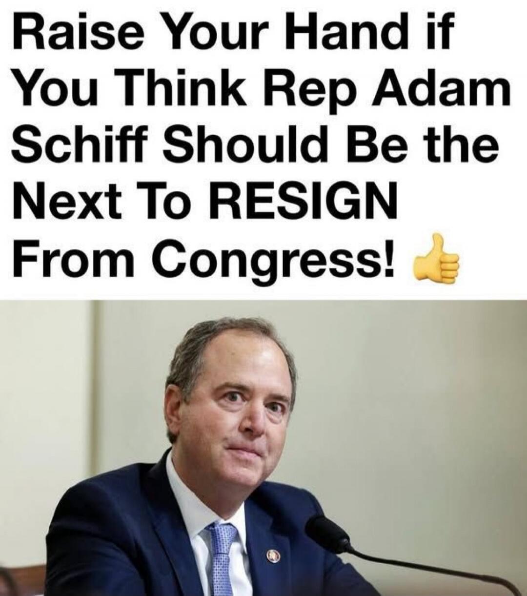 Raise Your Hand if You Think Rep Adam Schiff Should Be the Next To RESIGN From Congress! 👍