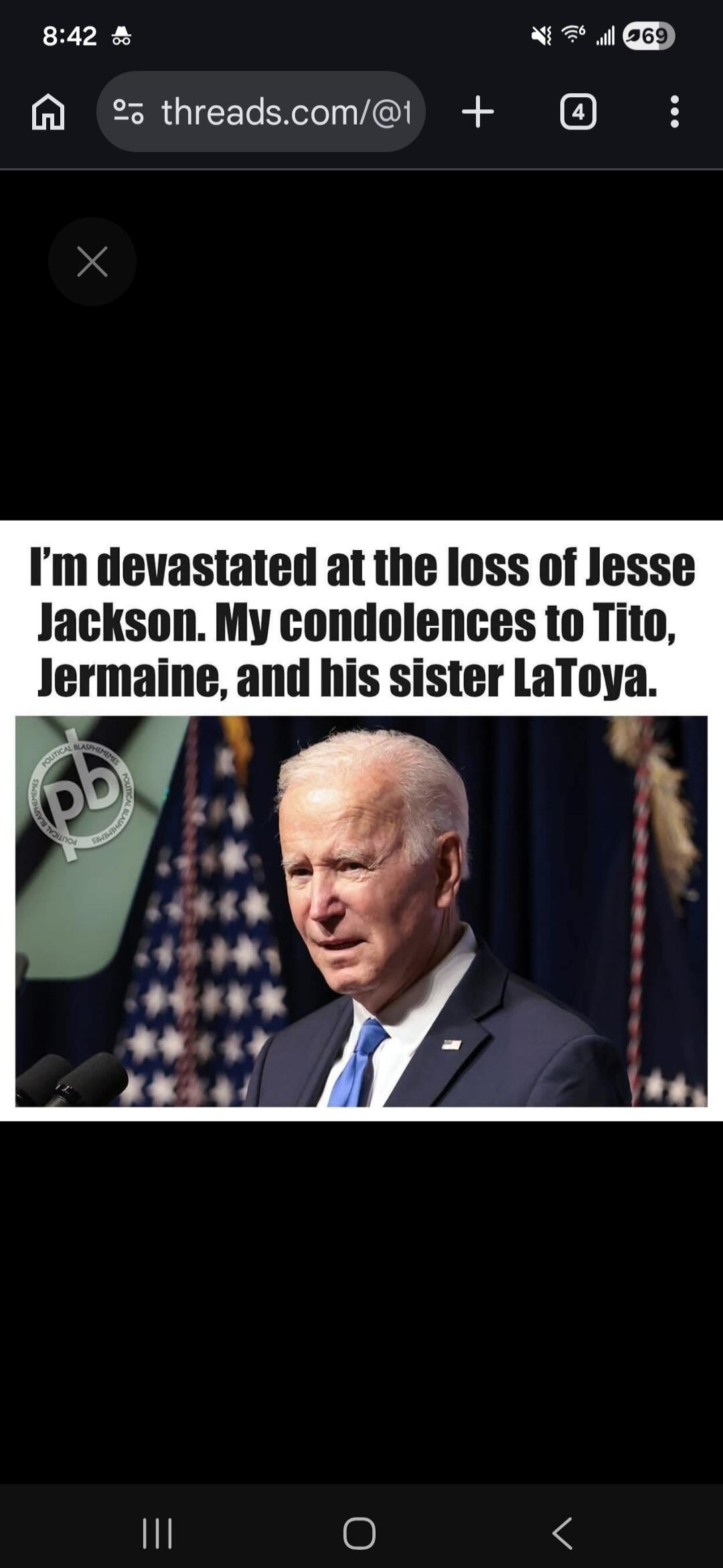 I’m devastated at the loss of Jesse Jackson. My condolences to Tito, Jermain, and his sister LaToya.