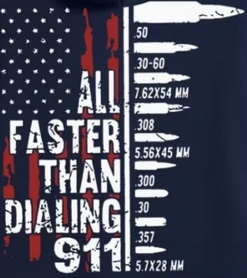 ALL FASTER THAN DIALING 911 .50 .30-60 7.62X54 MM .308 5.56X45 MM .300 .30 .357 5.7X28 MM