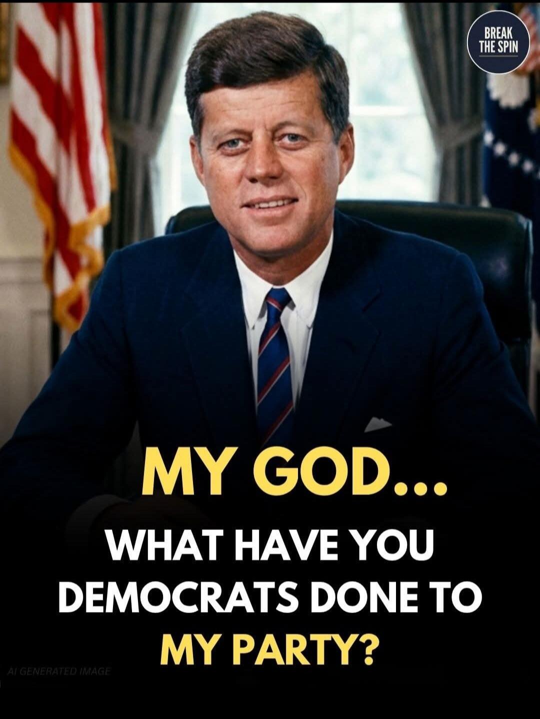 MY GOD... WHAT HAVE YOU DEMOCRATS DONE TO MY PARTY? BREAK THE SPIN. AI GENERATED IMAGE.