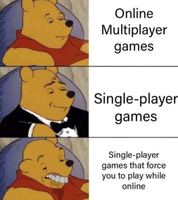 Online Multiplayer games Single player games Single player games that force you to play while online