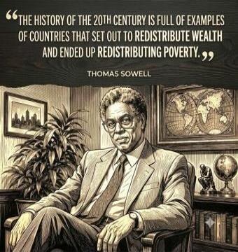 THE HISTORY OF THE 20TH CENTURY IS FULL OF EXAMPLES OF COUNTRIES THAT SET OUT TO REDISTRIBUTE WEALTH AND ENDED UP REDISTRIBUTING POVERTY. THOMAS SOWELL