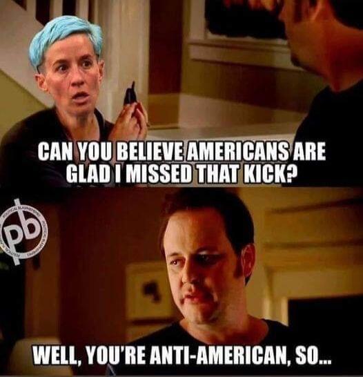 CAN YOU BELIEVE AMERICANS ARE GLAD I MISSED THAT KICK? WELL, YOU'RE ANTI-AMERICAN, SO...