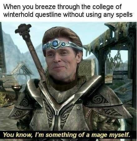 When you breeze through the college of winterhold questiine without using any spells e 7 TET 1 1 You know Im something of a mage myself s e