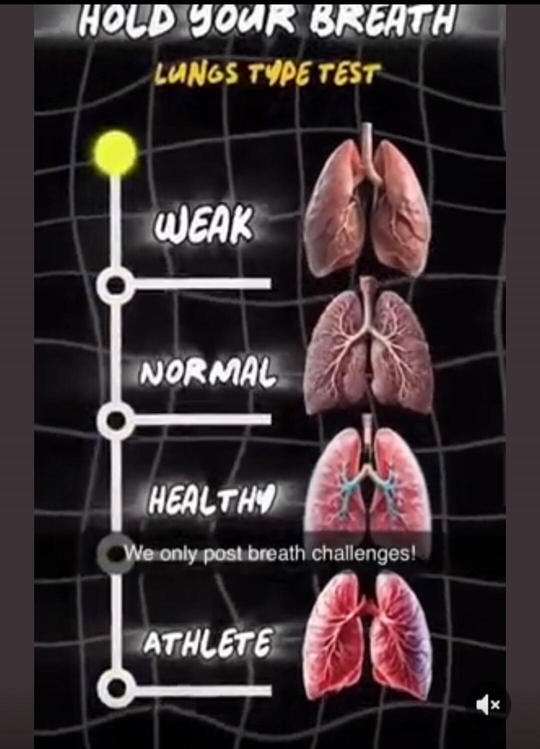HOLD YOUR BREATH LUNGS TYPE TEST WEAK NORMAL HEALTHY We only post breath challenges! ATHLETE