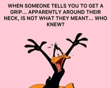 WHEN SOMEONE TELLS YOU TO GET A GRIP... APPARENTLY AROUND THEIR NECK, IS NOT WHAT THEY MEANT... WHO KNEW?
